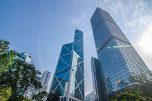  Modern Buildings Of Bank Of China Tower And Cheung Kong Centre Are One Of The Tallest Skyscrapers In Hong Kong.