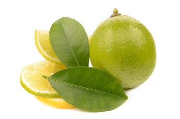 Poster - lime and lemon on white background