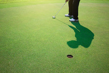 Golfer Putting Golf Ball On The Green Golf