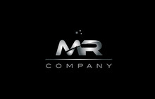 Mr M R  Silver Grey Metal Metallic Alphabet Letter Logo Icon Template
