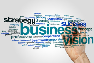 Poster - Business vision word cloud concept on grey background