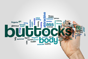 Wall Mural - Buttocks word cloud on grey background