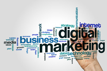 Wall Mural - digital marketing word cloud concept on grey background