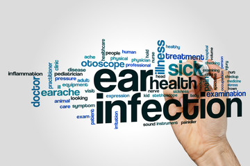 Wall Mural - Ear infection word cloud concept on grey background