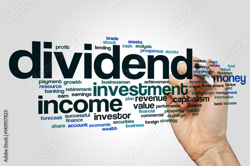 Fotografía Dividend word cloud concept on grey background
