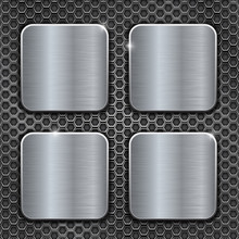 Metal Brushed Square Buttons On Perforated Background