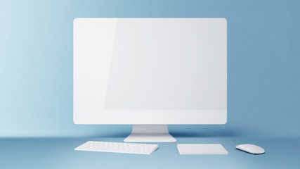 Wall Mural - desktop with blank white computer screen. mock up