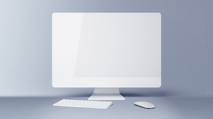 Wall Mural - desktop with blank white computer screen. mock up