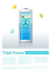 Wall Mural - Green energy concept background with tidal energy charging battery , vector , illustration