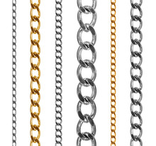 Set Of Gold And Silver Chains Isolated On White Background