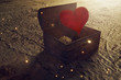 3d rendering of wooden treasure and fallen red heart