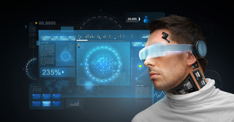 Poster - man with futuristic glasses and sensors