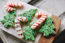 Christmas Cookies On Wooden Board