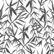 Bamboo seamless pattern on green background in japanese style, light fresh leaves, black and white realistic design, vector illustration