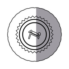 Wall Mural - sticker of monochrome circular frame with contour sawtooth of pictogram with abdominal training on inclined bar vector illustration