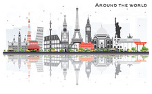 Travel Concept Around The World With Famous International Landmarks.