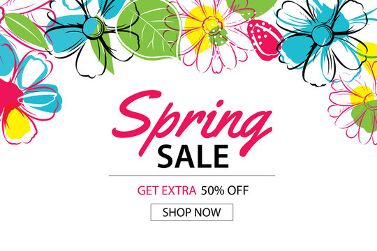 spring sale poster template with colorful flower background.can be use voucher, wallpaper,flyers, in