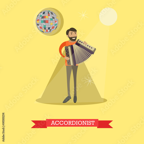 Fotografia, Obraz Vector flat illustration of man playing accordion