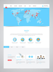 Wall Mural - clean modern website interface template with earth map header, vector illustration.