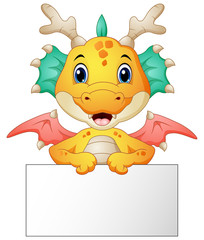 Sticker - Funny dragon cartoon holding blank sign