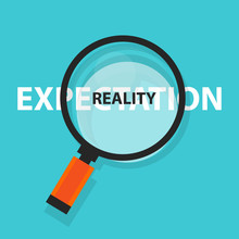 Expectation Vs Reality Concept Business Analysis Magnifying Glass Symbol