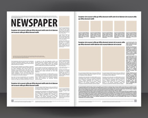 Vector empty newspaper print template design with beige and black elements