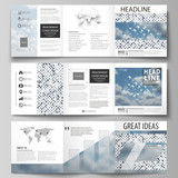 Fototapeta Miasta - Business templates for tri fold square brochures. Leaflet cover, flat style layout. Blue color pattern with rhombuses, abstract design geometrical vector background. Simple modern stylish texture.