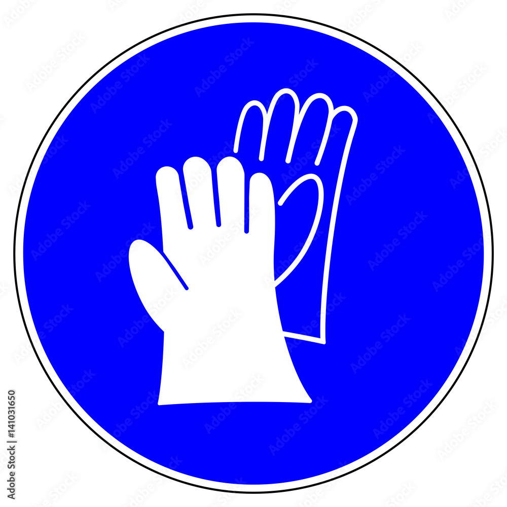 Stock-Illustration shas120 SignHealthAndSafety shas - German /  Gebotszeichen: Handschutz benutzen - Handschuhe - Sicherheitszeichen -  english / safety - mandatory action sign: gloves must be worn in this area  xxl g5113 | Adobe Stock