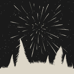 Wall Mural - starfall on night sky in forest