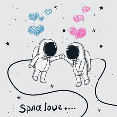 Wall Mural - love of astronauts boy and girl