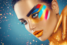 Beauty Fashion Art Portrait Of Beautiful Woman With Colorful Abstract Makeup