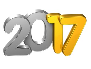 Wall Mural - 3D Gold Number New Year 2017 on white background