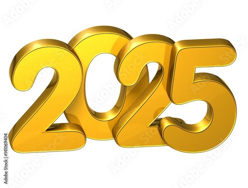 Poster 3D Gold Number New Year 2025 on white background