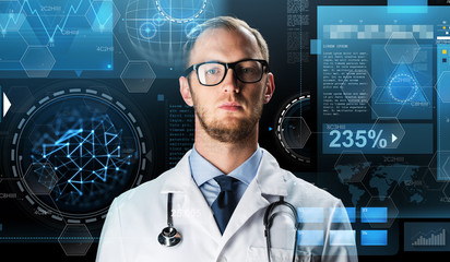 Poster - close up of doctor in white coat with stethoscope