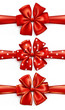 Red ribbon gift bows with polka dots and golden rims