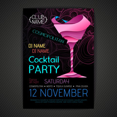 Disco cocktail party poster. 3D cocktail design.