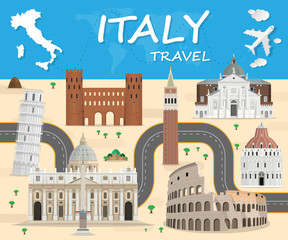 Sticker - italy Landmark Global Travel And Journey Infographic Vector Design Template. vector illustration.