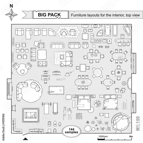 Architecture Plan With Furniture In Top View Set Top View