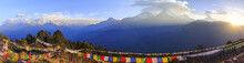 Annapurna Mountain Range And Panorama Sunrise View From Poonhill, Famous Trekking Destination In Nepal.