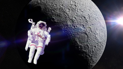 Wall Mural - astronaut in front of the far side of the moon (3d illustration, elements of this image are furnishe