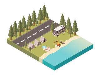 Wall Mural - Camp Isometric Design