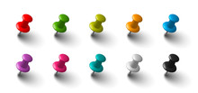 Office Vector Push Pins Set Made Of Shiny Colorful Plastic, Eps10 Clipart Elements