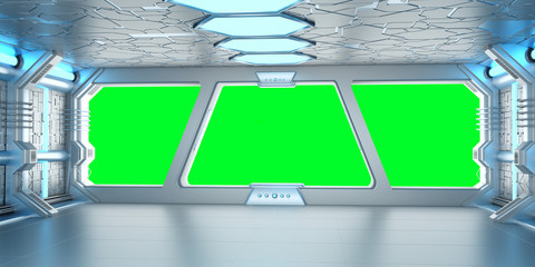 Wall Mural - spaceship blue and white interior 3d rendering