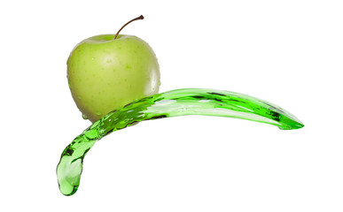 Wall Mural - green apple in juice stream