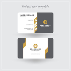 Wall Mural - Golden and Gray Business Card Print Template. Personal Visiting Card with Company Logo. Clean Flat Design. Rounded Corners. Vector Illustration. Business Card Mockup with Shadows