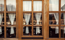Decorative Wooden Windows And Curtains