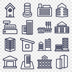 Wall Mural - set of 16 buildings outline icons