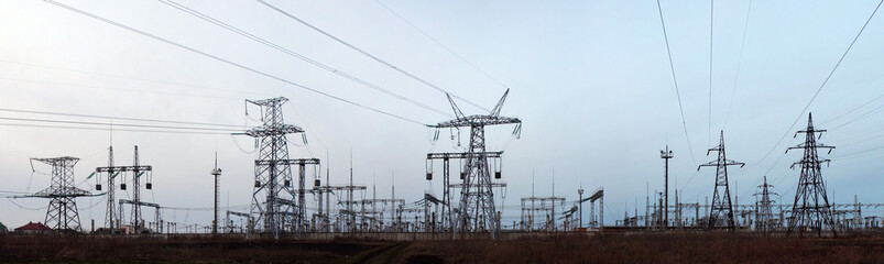  Evening panorama of high voltage substation