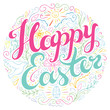 © Ksanask - Happy Easter card with freehand lettering and decorative flourish elements.