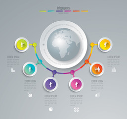 Timeline infographic design vector and business icons with 6 options.